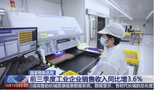 今年前三季度，全國工業(yè)企業(yè)銷售收入同比增長3.6%